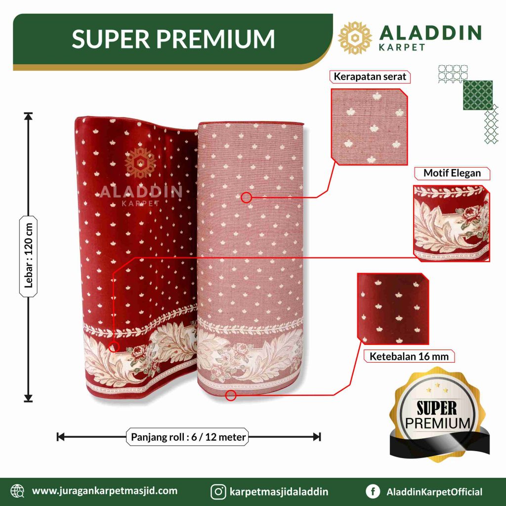 Karpet Masjid Super Premium Merah Dotted Motif Daun