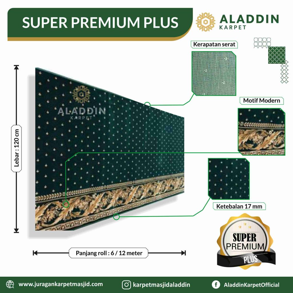 Karpet Masjid Super Premium Plus Hijau Dotted Motif Daun