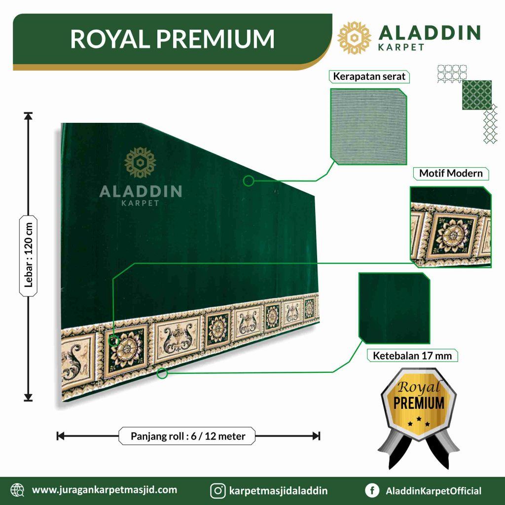 Karpet Masjid Royal Premium Hijau Polos Motif Bunga Matahari
